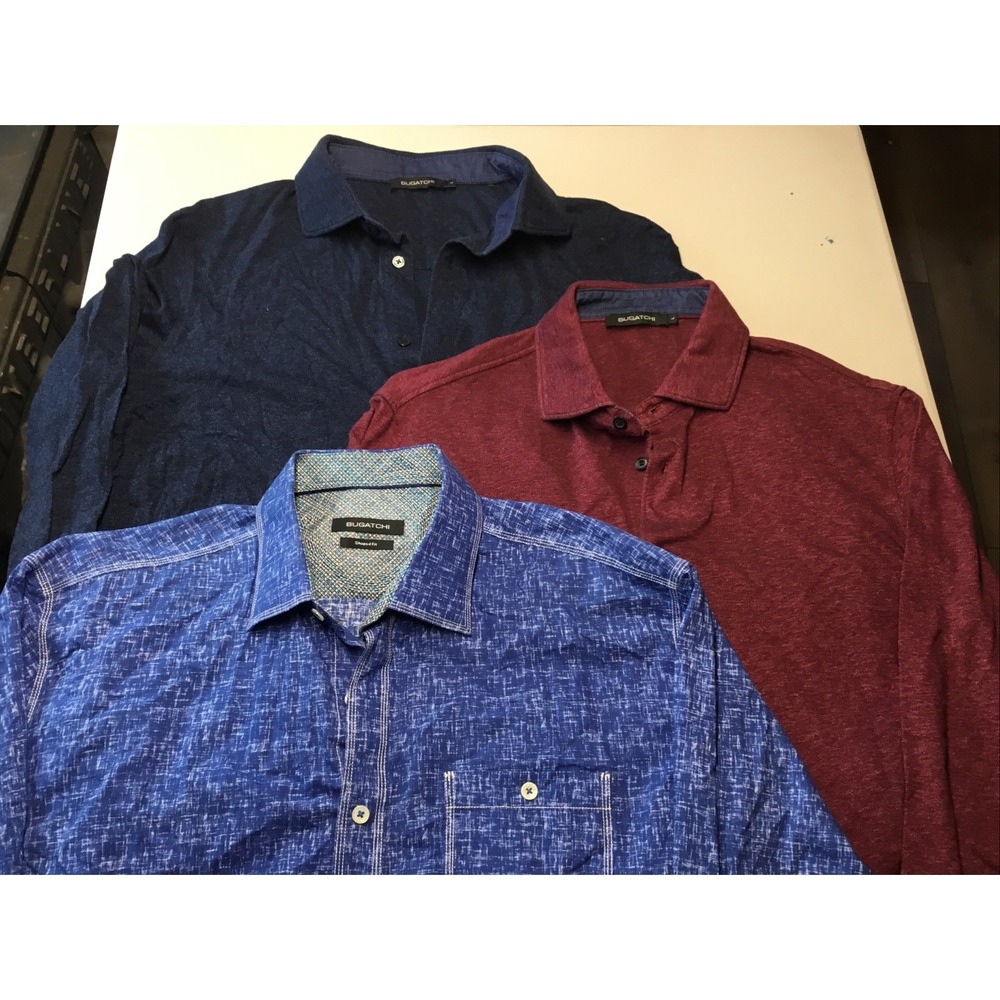 Lot Of 3 Bugatchi Mens Long Sleeve Dress Shirts Size Large Navy Blue Red
